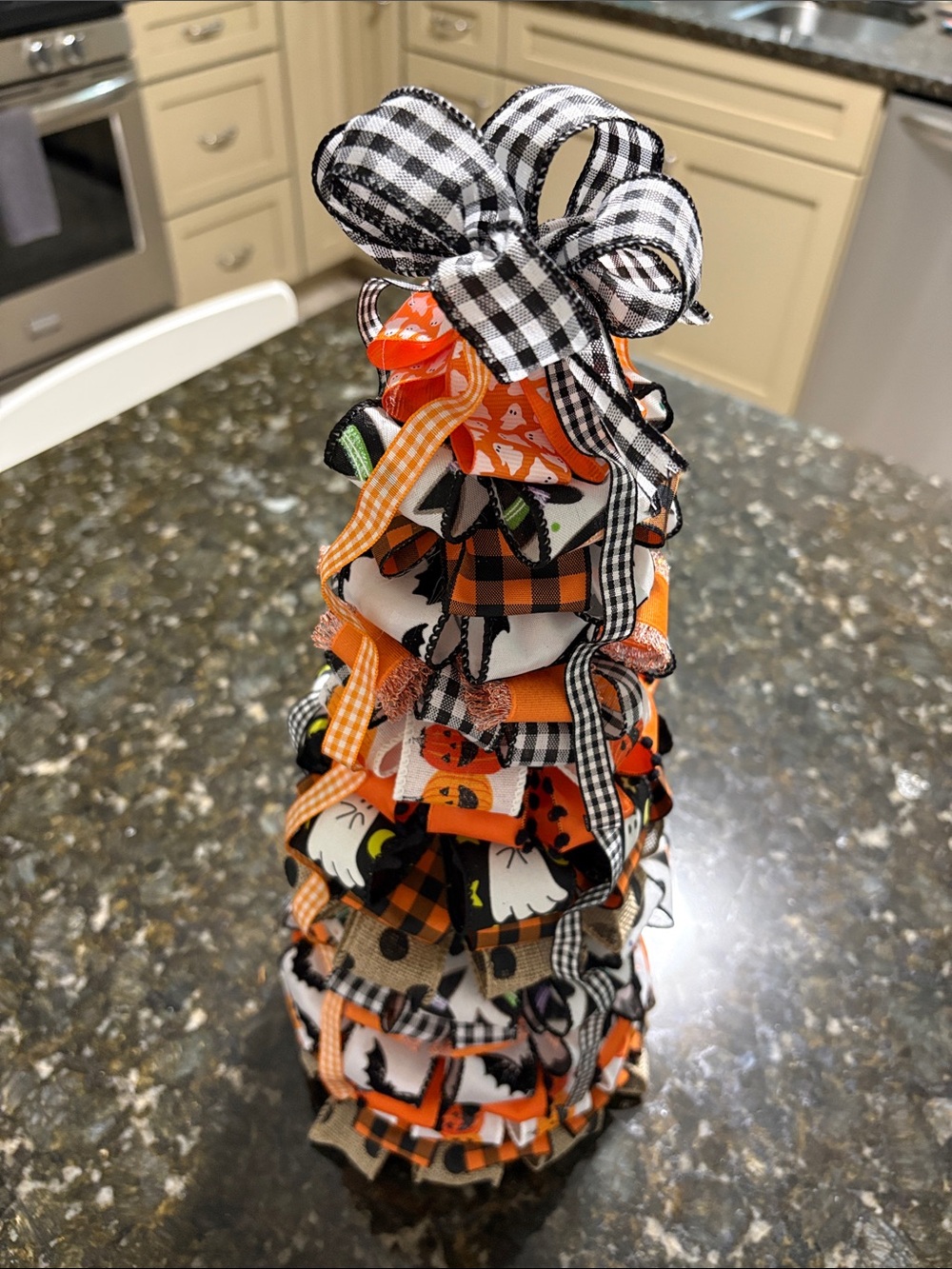 Handmade Halloween Ribbon Tree - Orange Black White